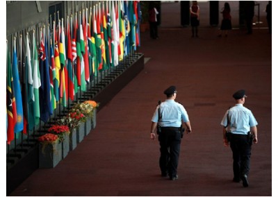Police patrol the venue at G20